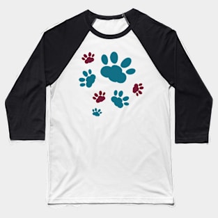 Turquoise and red cat's pawprint Baseball T-Shirt